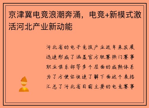 京津冀电竞浪潮奔涌，电竞+新模式激活河北产业新动能